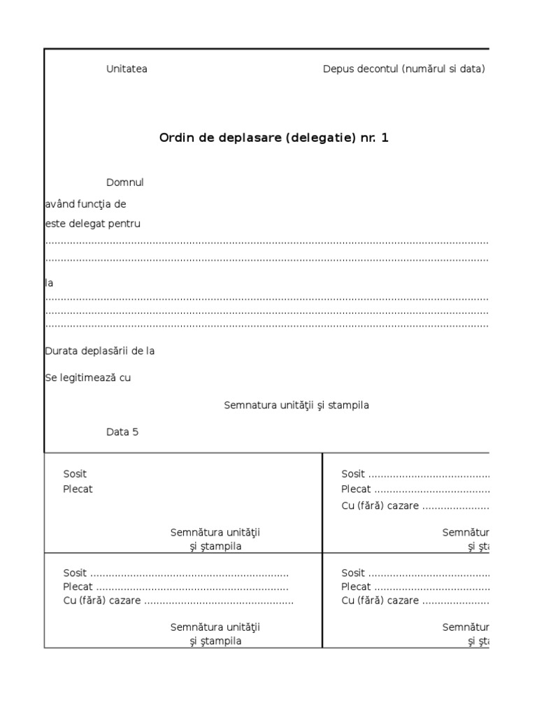 Formular Ordin De Deplasare Ro