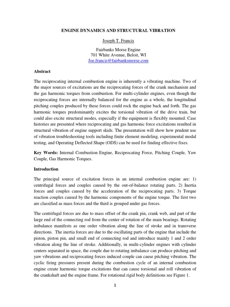 Francis Engine Dynamics and Structural Vibration PDF Internal Combustion Engine Normal Mode