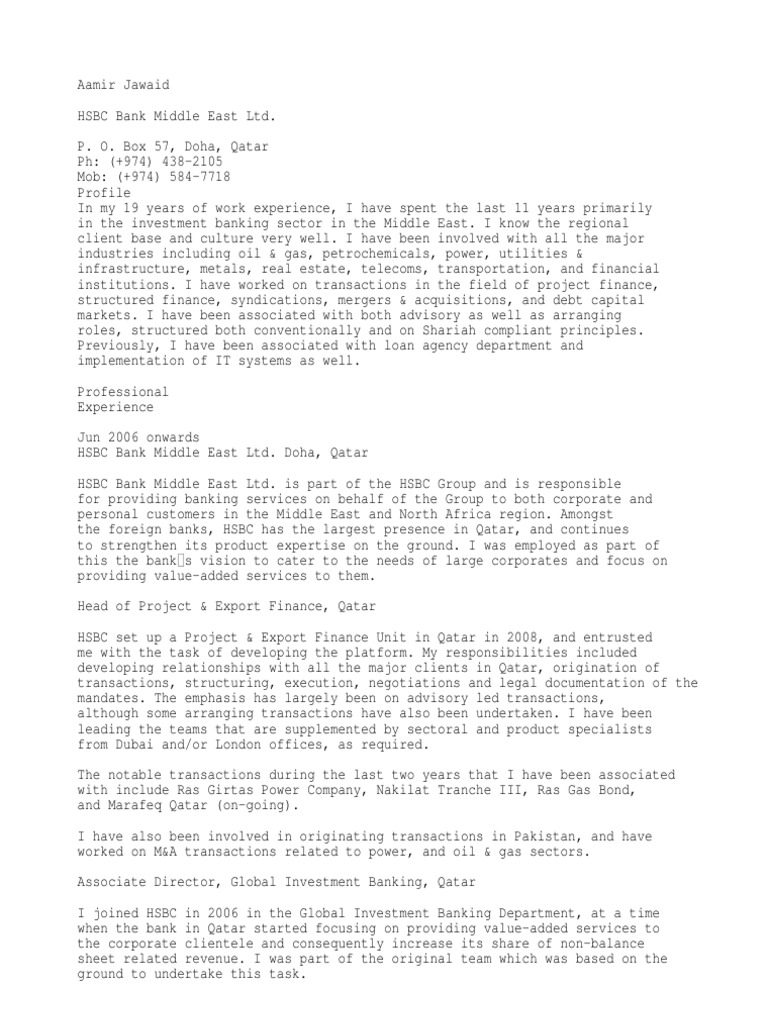 AJ Resume PDF Investment Banking Hsbc