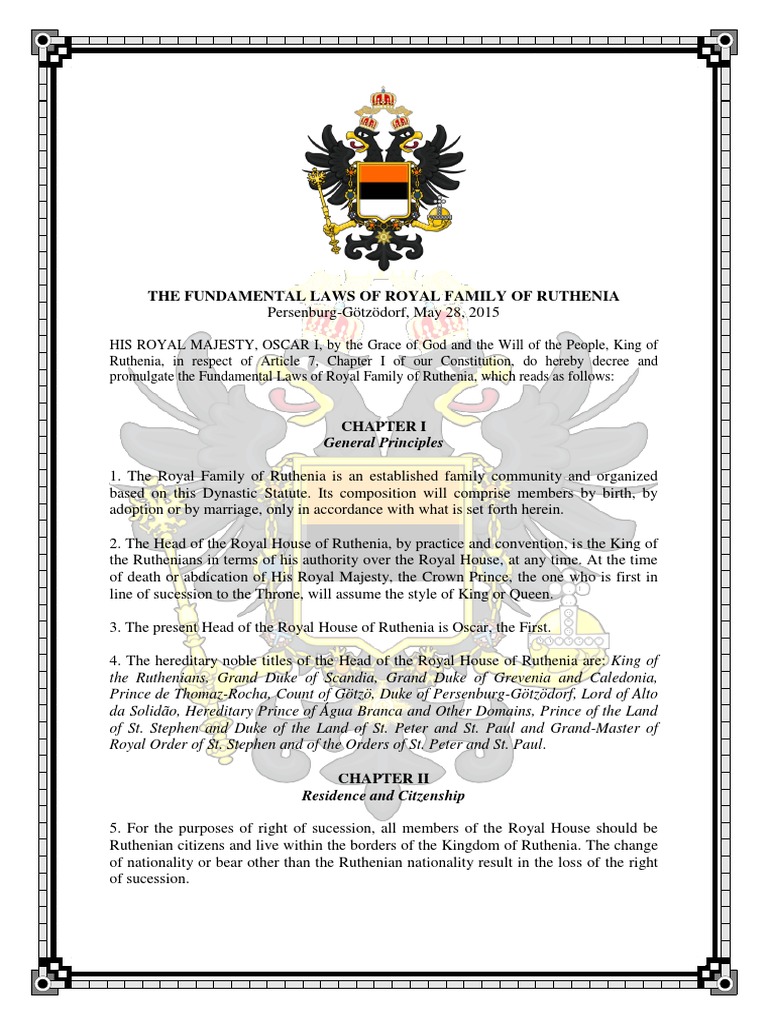Fundamental Laws of Ruthenia's Royal Family | PDF | Dynasty | Duke