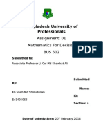 Bangladesh University of Professionals: Assignment: 01 Mathematics For Decision BUS 502