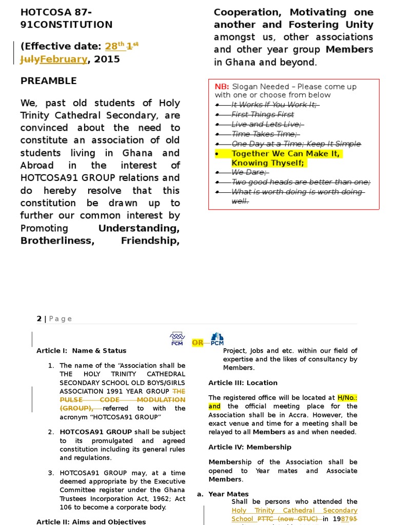 Hotcosa91 Draft Constitution | PDF | Constitutional Amendment | Committee