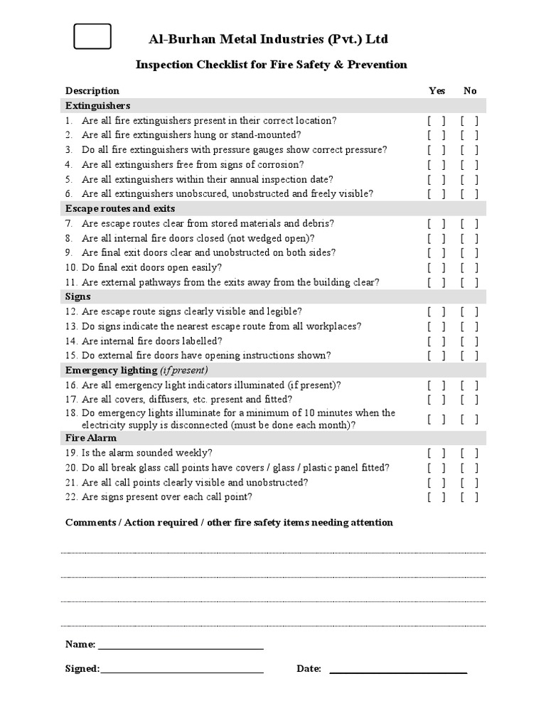 Monthly Fire Safety Inspection PDF Fire Safety Hazards