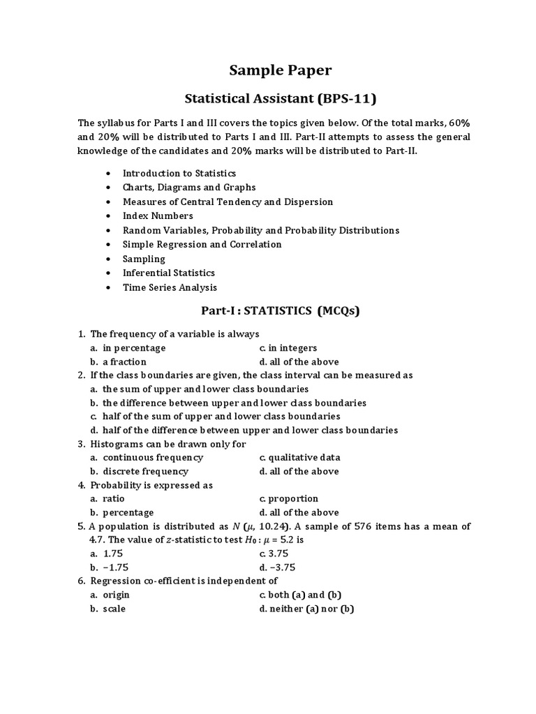 Sample Test Paper For SA | PDF | Science & Mathematics