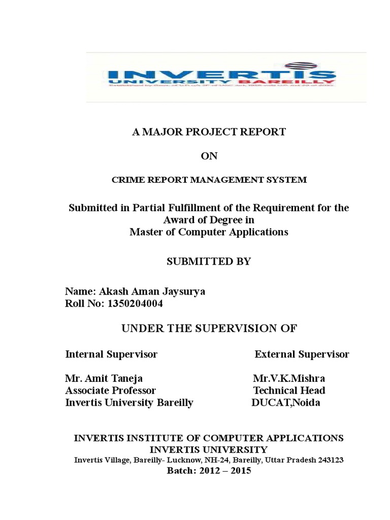 Crime Record Management System Report | PDF | Feasibility Study | Unit ...