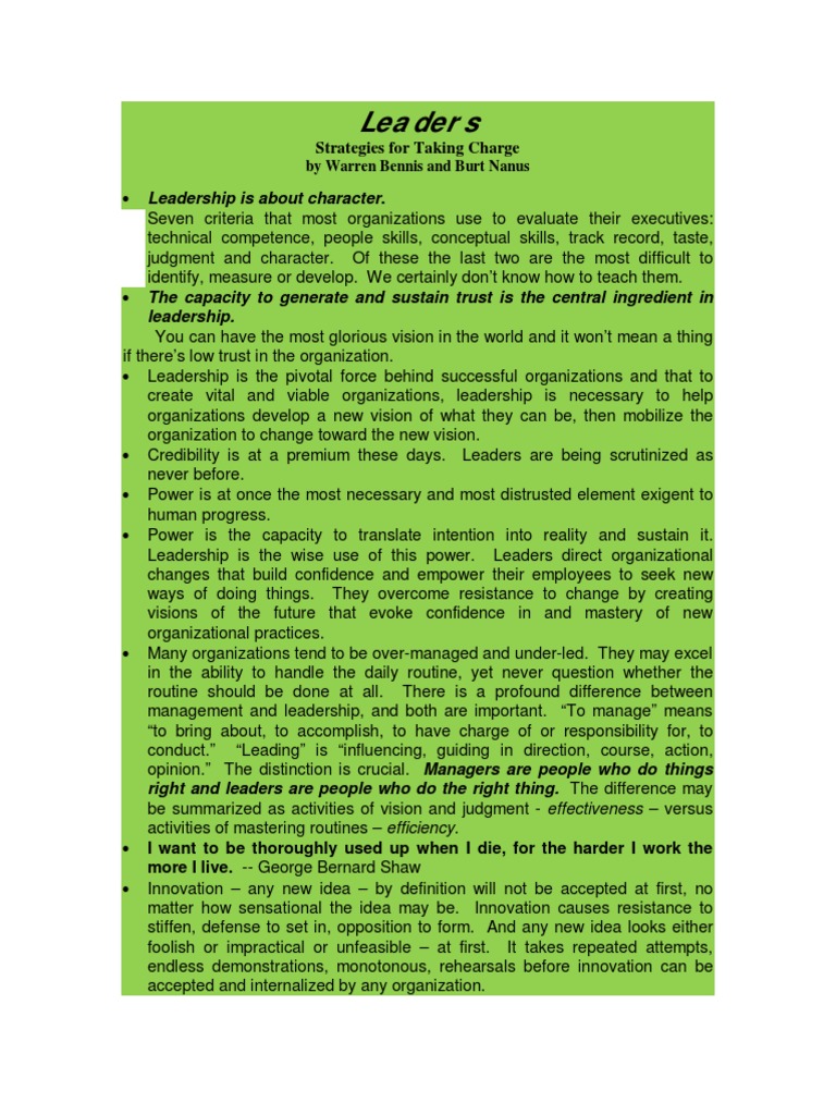 Leaders: Strategies For Taking Charge | PDF | Leadership | Integrity