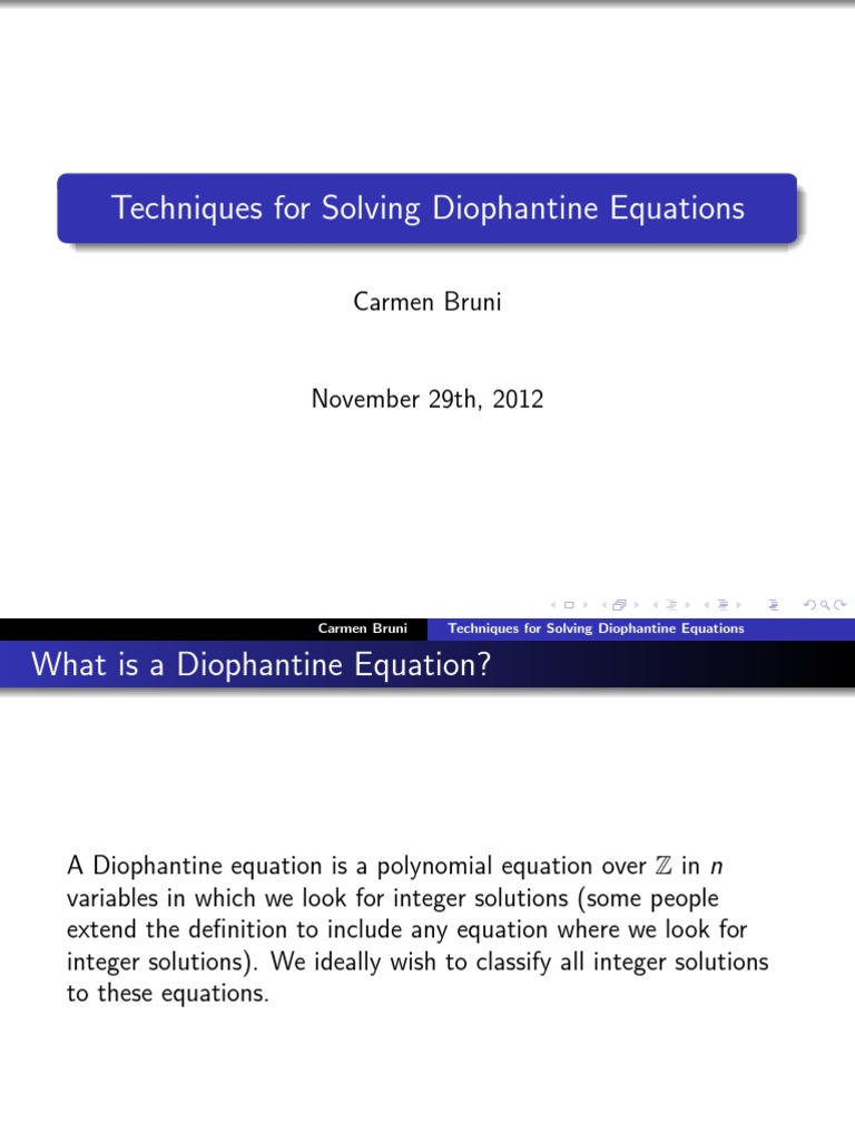Techniques of Diophantine Equations | PDF | Number Theory | Equations