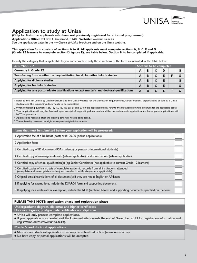 Application Form Unisa 2014 Academic Certificate Academic Degree