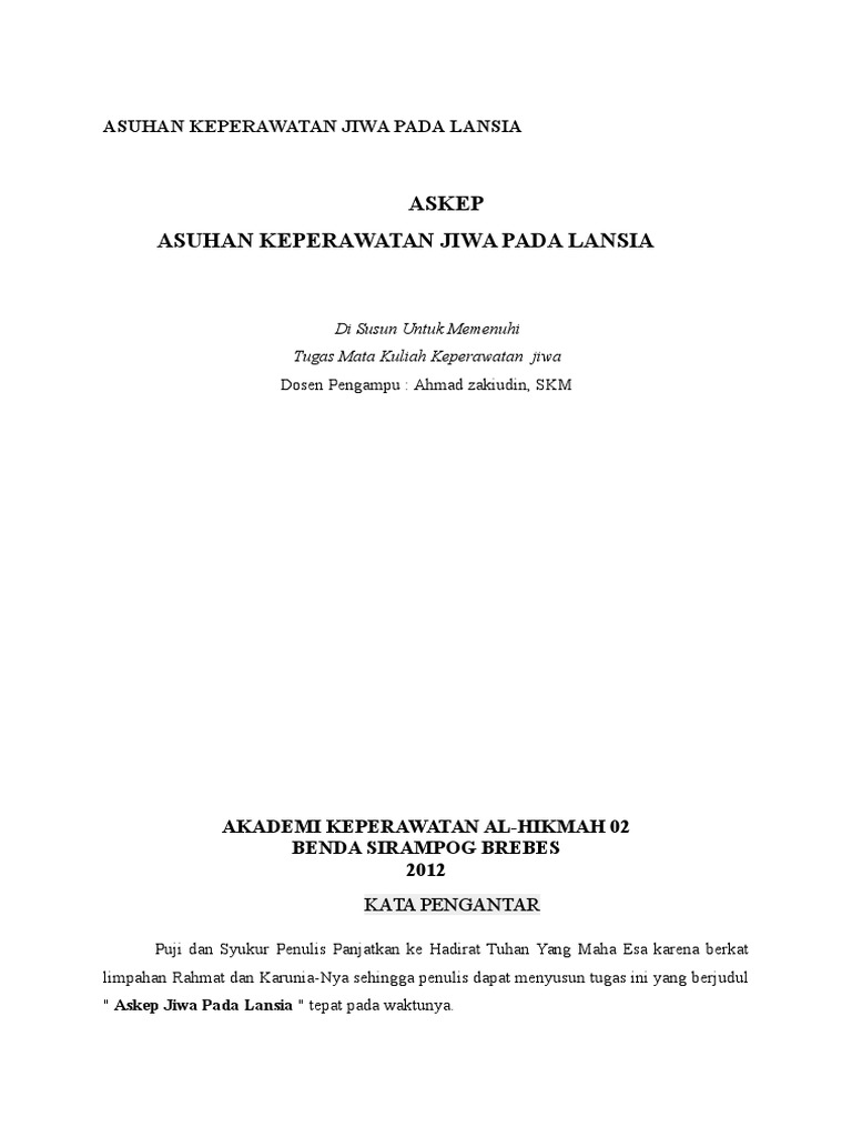 Asuhan Keperawatan Jiwa Pada Lansia