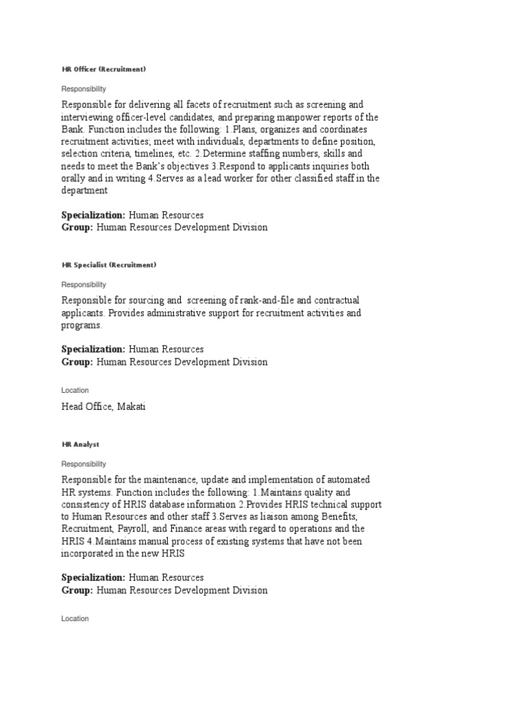 Specialization Human Resources Group Human Resources Development