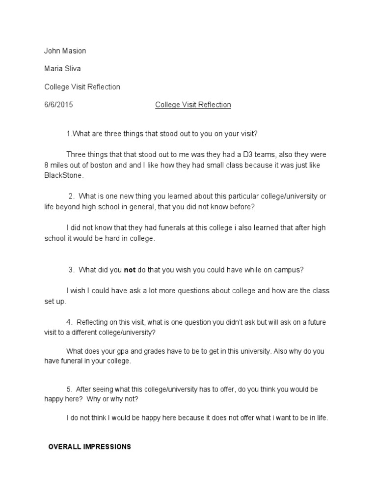 College Visit Reflection Insights | PDF