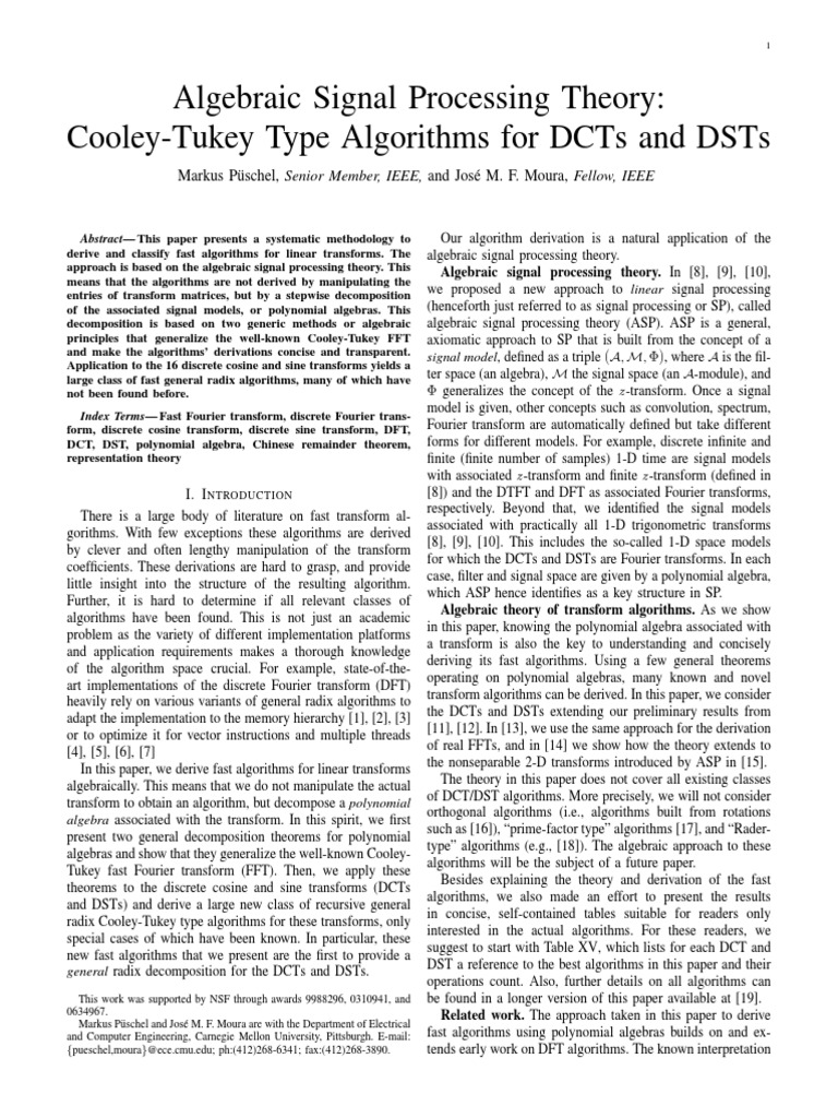 Algebraic Signal Processing Theory CooleyTukey Type Algorithms For