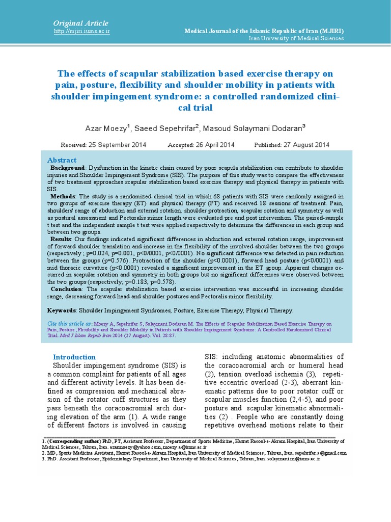 Scapular Stabilization for Shoulder Pain | PDF | Shoulder | Physical ...