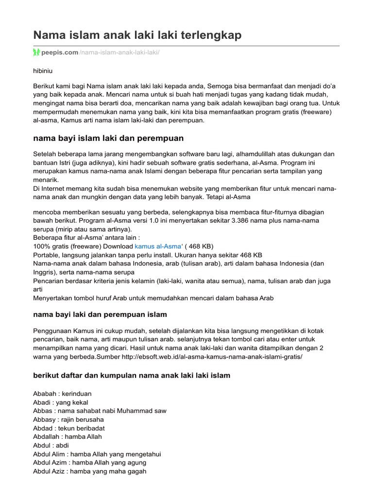 Nama Islam Anak Laki Laki Terlengkap