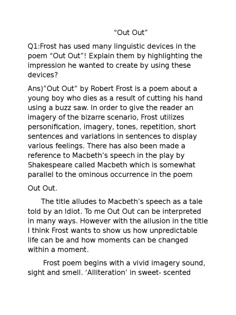 Out Out | Macbeth | Poetry