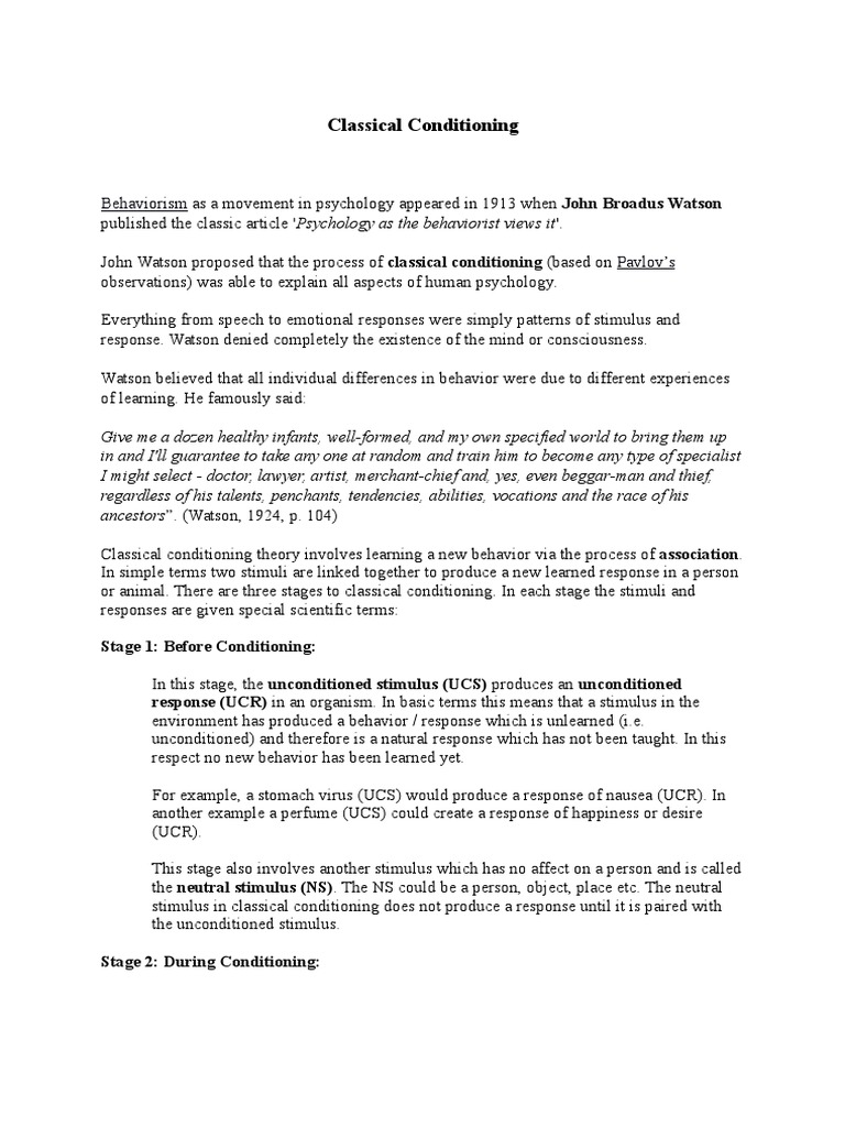 Understanding Classical Conditioning | PDF