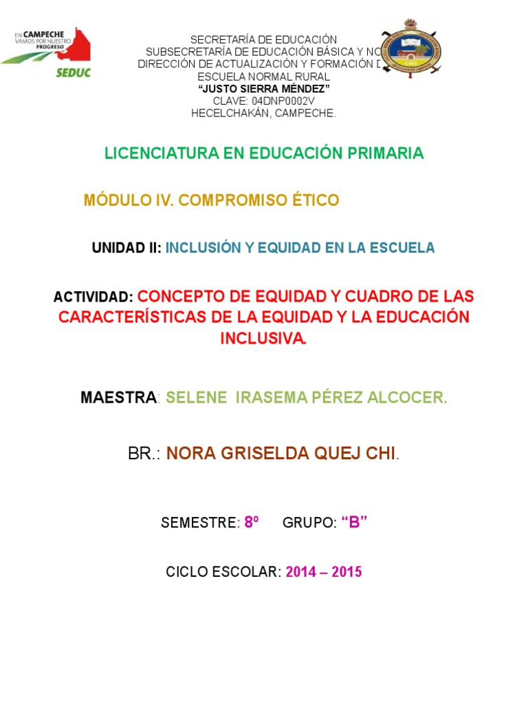 Inclusión y Equidad en La Escuela | PDF | Igualdad social | Autoestima