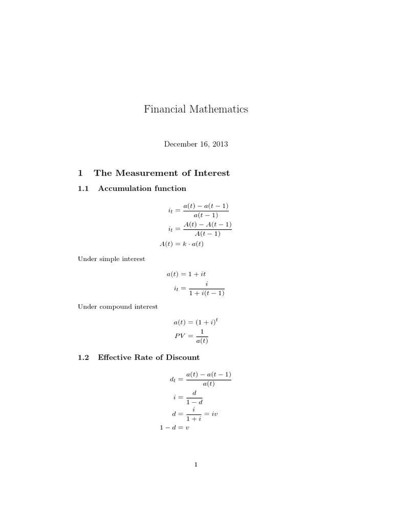 Financial Mathematics: 1 The Measurement of Interest | PDF | Bonds ...