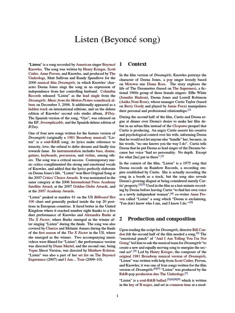 Listen Beyoncé Song Pdf Leisure Entertainment General
