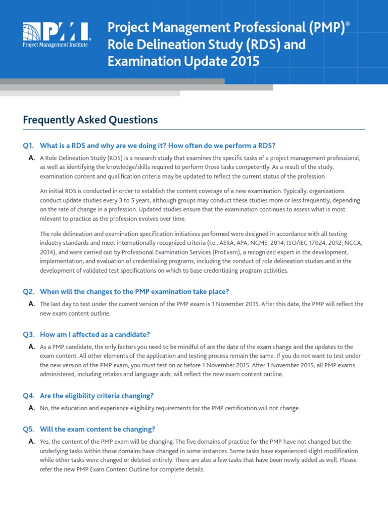 PMI PMP Delineation Study | PDF | Project Management Professional ...