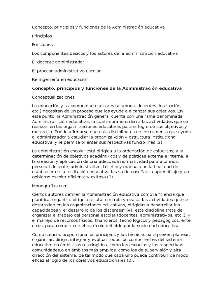Funciones de la Administración Educativa | PDF | Planificación ...