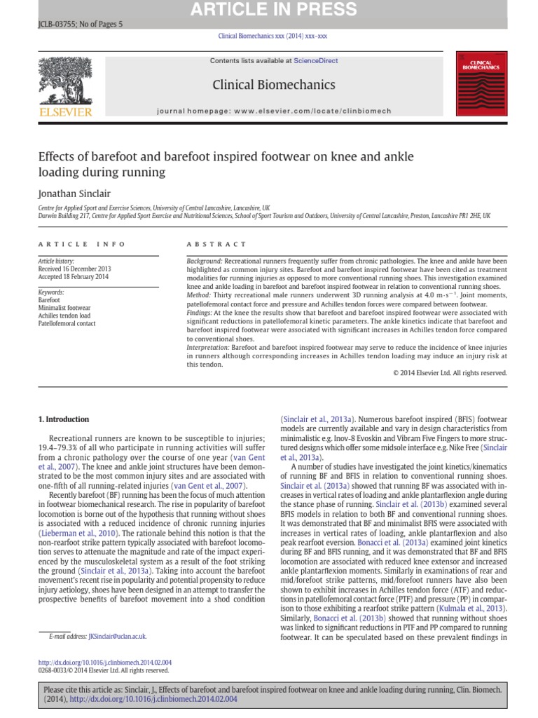 Effects of Barefoot and Barefoot Inspired Footwear On Knee and Ankle ...