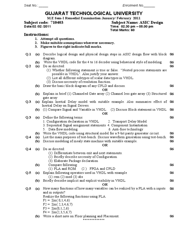 ME PAPER (SEM1) For E.C. GTU PDF Digital Signal Processing Vhdl