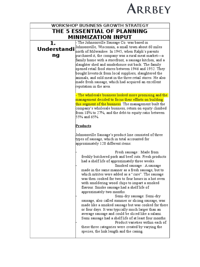 Case Study Johnsonville Sausage Co Group 4 PDF Sausage Curing