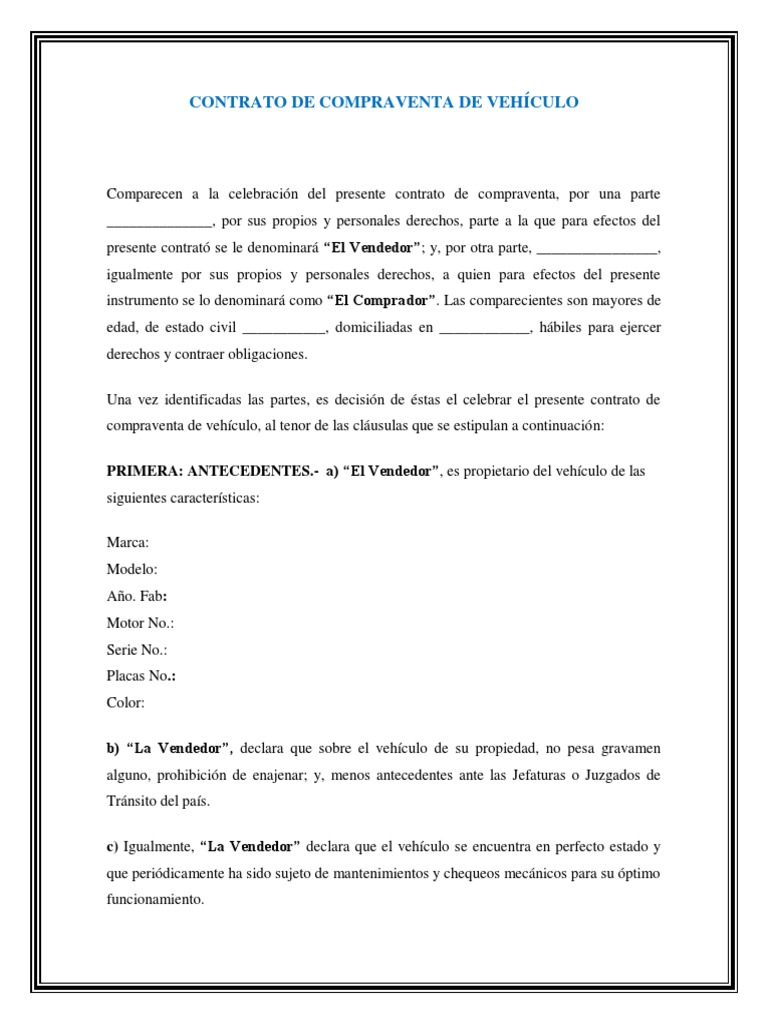Contrato de Compraventa de Vehículo