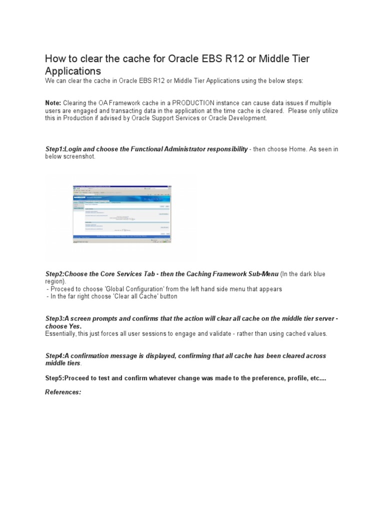Clear Cache in Oracle EBS R12 Guide | PDF | Technology & Engineering