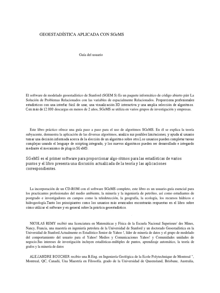 Guía de SGeMS: Geoestadística Aplicada | PDF | Algoritmos | Software