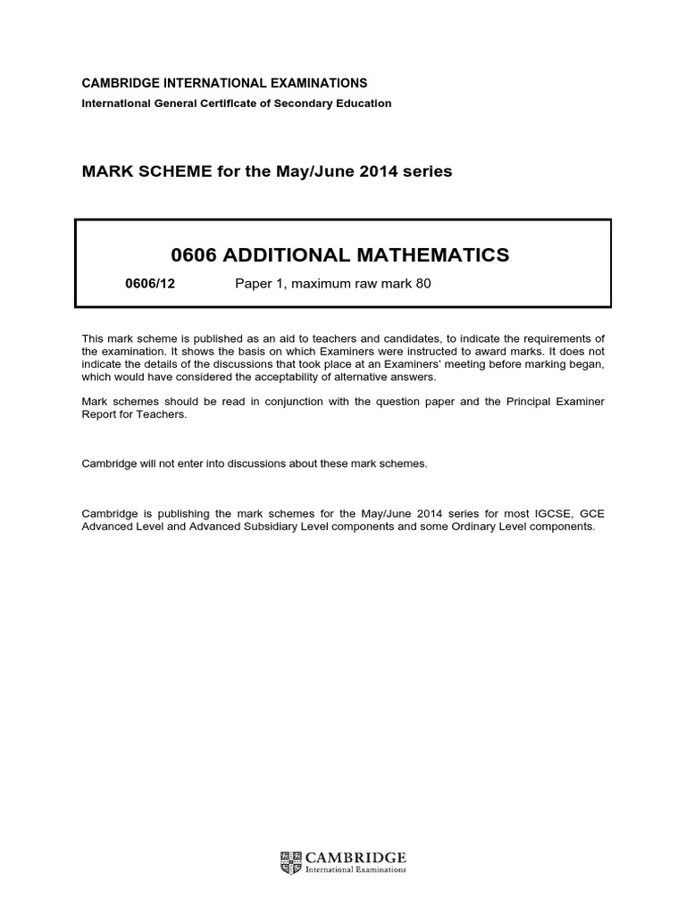 0606 s14 Ms 12 | PDF | Mathematical Objects | Teaching Mathematics