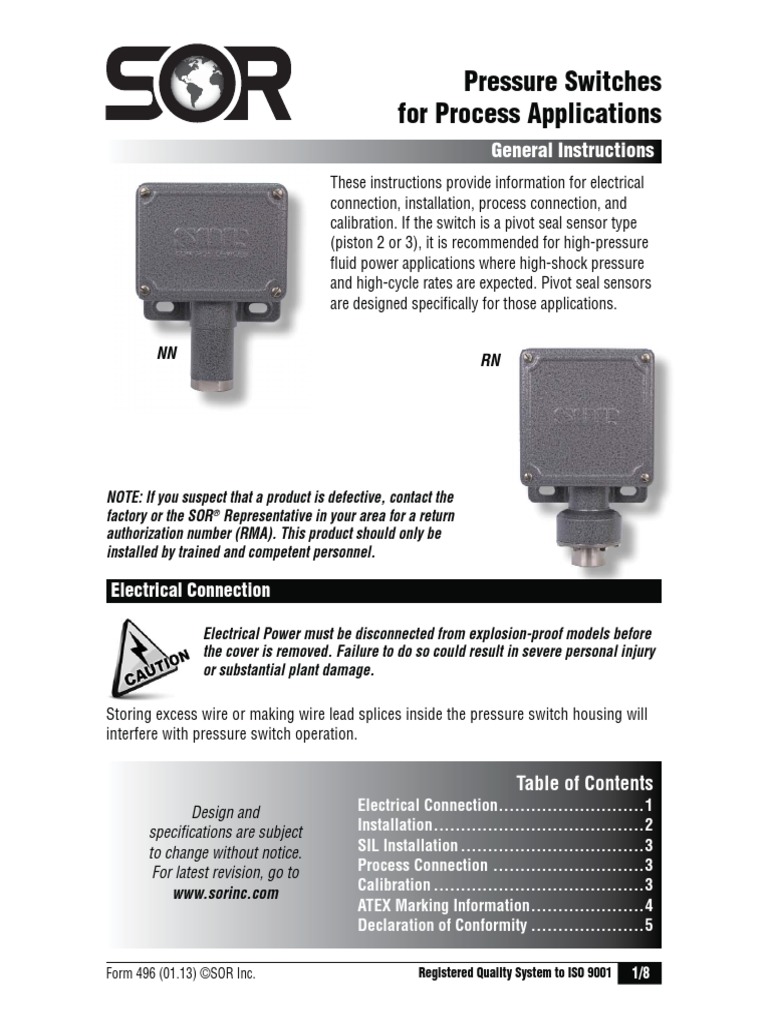 Pressure Switches For Process Applications Gi496 PDF Calibration