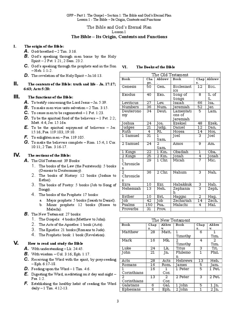 Lesson 01 Outline The Gospel Christian Bible