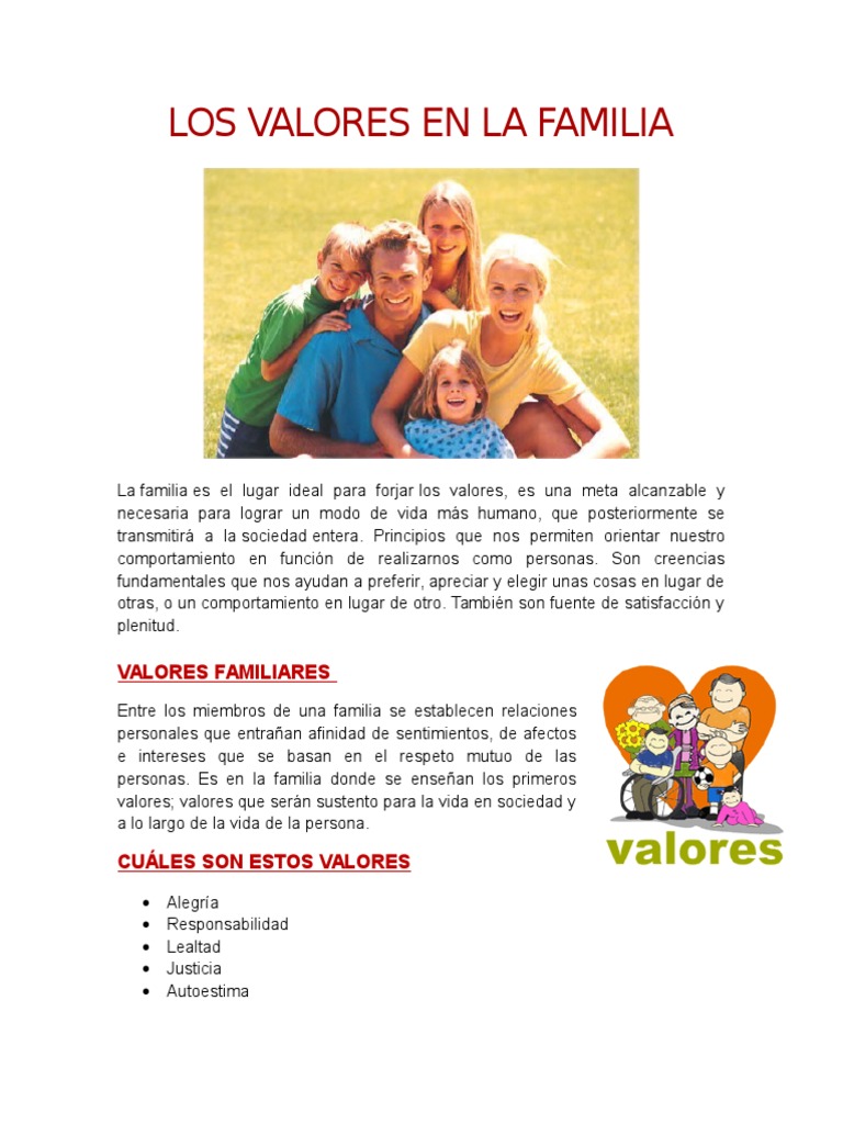 Los Valores en La Familia | PDF | Familia | Autoestima