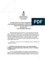 Intervención Leída, Escrita de La Presidenta y Otras Intervenciones de Sesión Extraordinaria 7 de Marzo de 2012