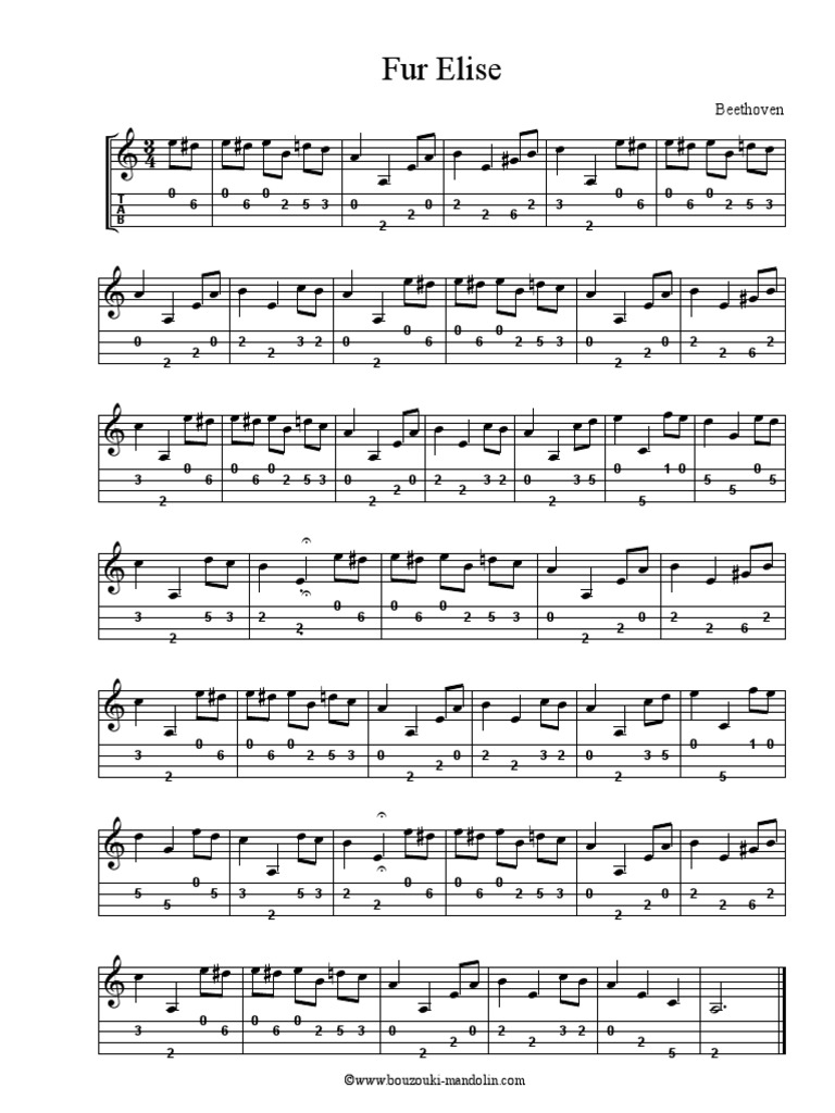 Fur - Elise - Mandolin Solo - Tab | PDF, image size:768x1024