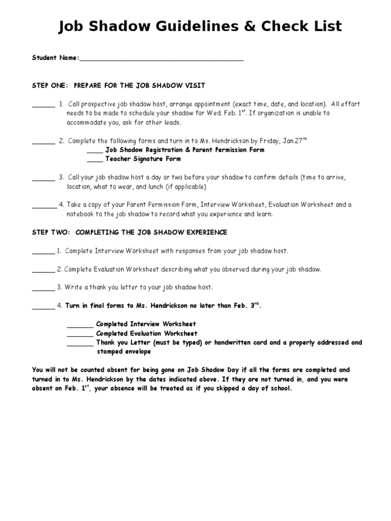 Job Shadowing Guidelines and Checklist | PDF | Cognition | Further ...