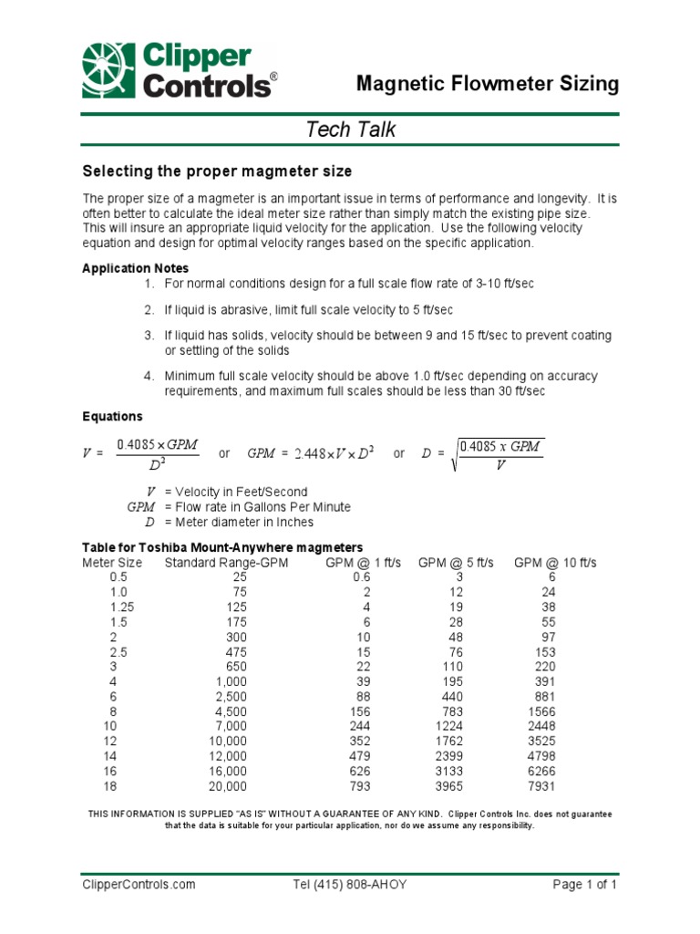Magnetic Flowmeter Sizing Guide | PDF