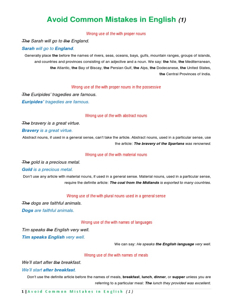 Avoid Common Mistakes in English 1 | PDF | Noun | English Language