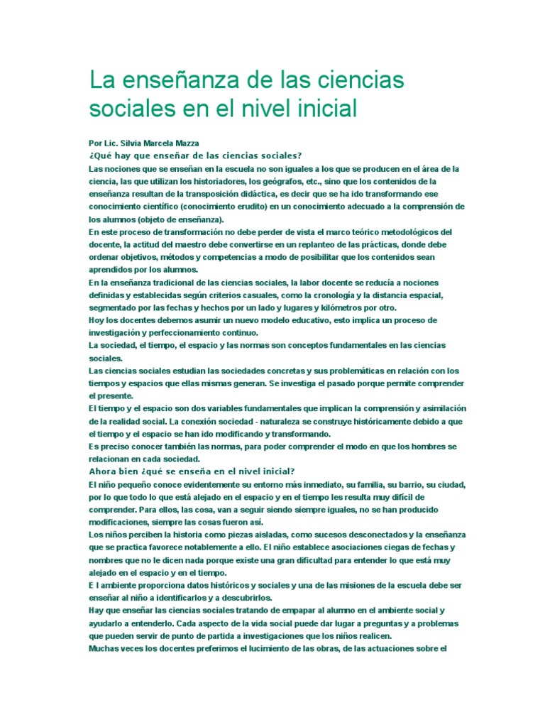 La Enseã Anza de Las Ciencias Sociales en El Nivel Inicial | PDF ...