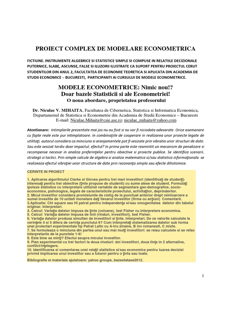 Proiect Complex Modelare Econometrica | PDF