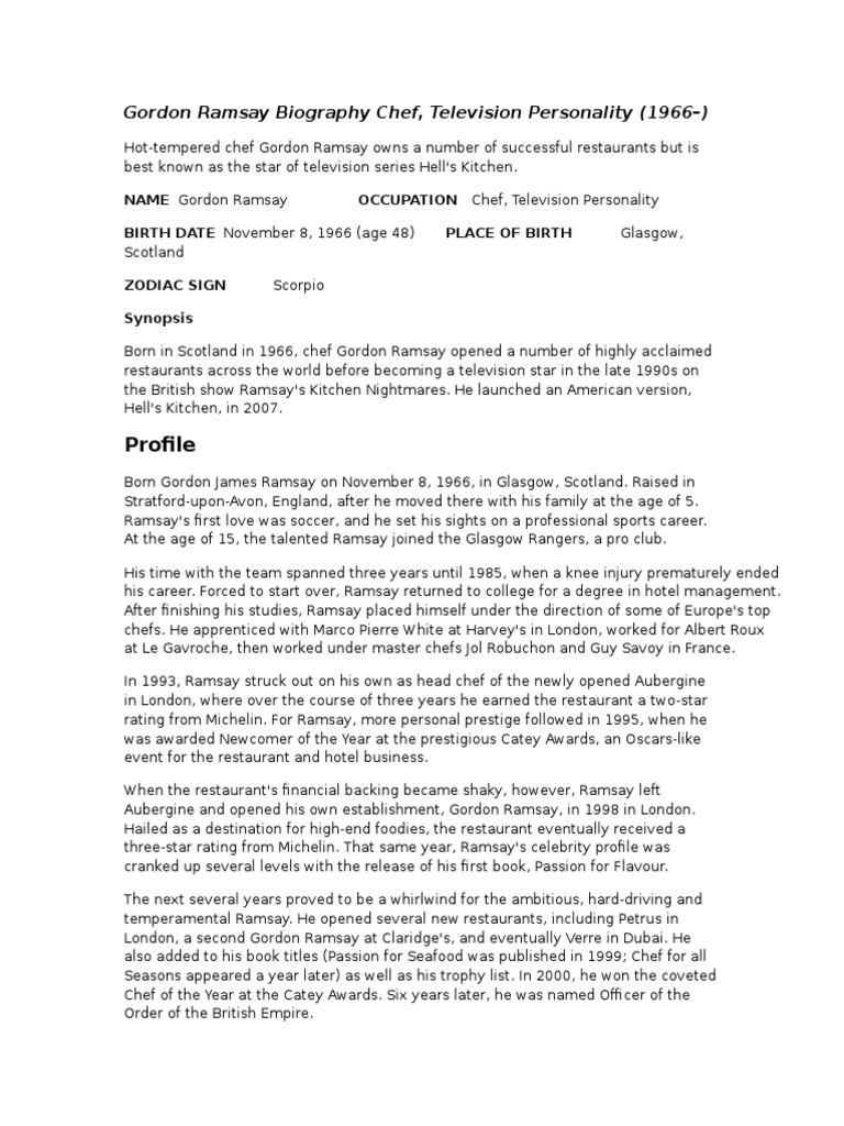 Profile: Gordon Ramsay Biography Chef, Television Personality (1966 ...