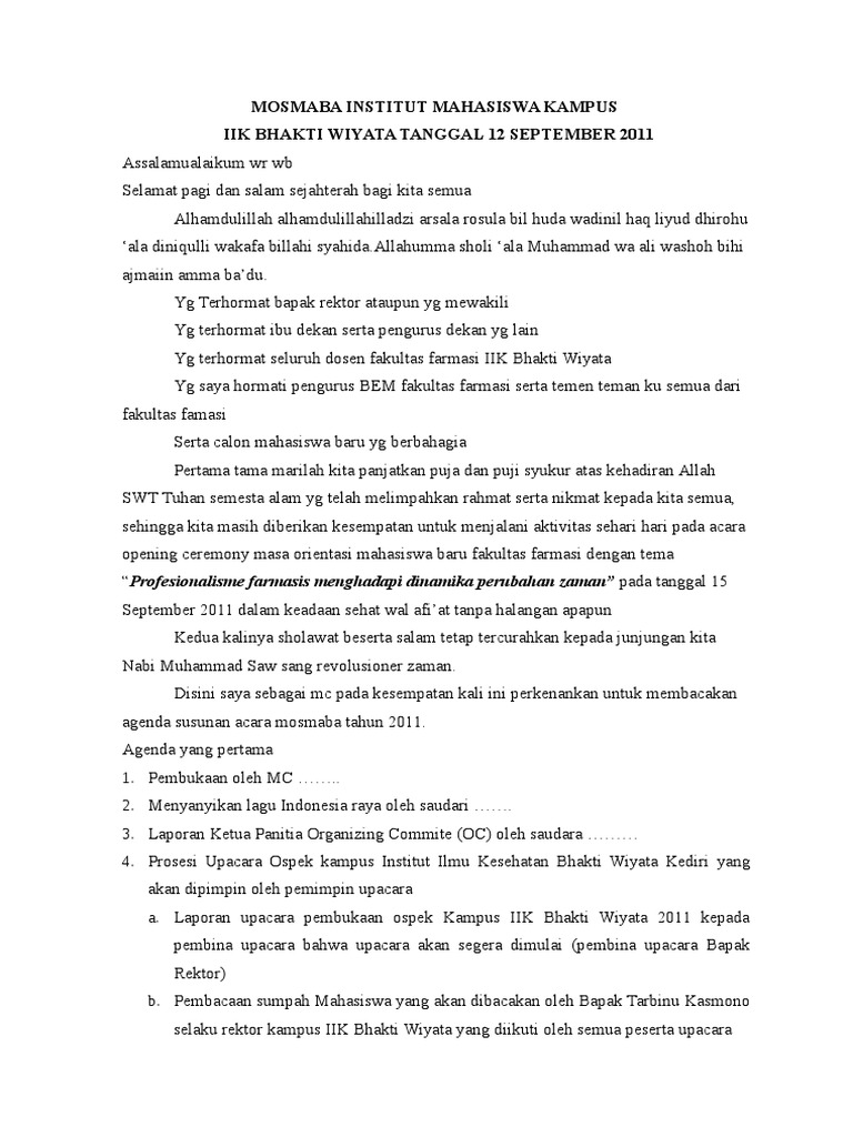 Susunan Acara Pembukaan Ospek Mahasiswa Kampus Pdf