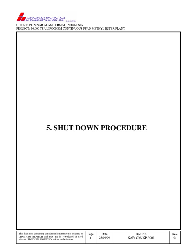 5.PB0802 - SAP - Shut Down Procedure | PDF | Valve | Pump
