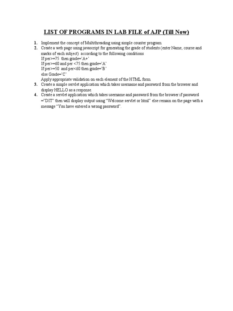 AJP Lab Programs: Multithreading & Servlets | PDF