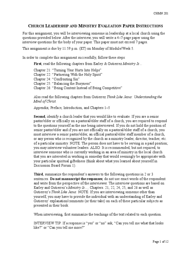 Church leadership and ministry evaluation paper essay 08 image