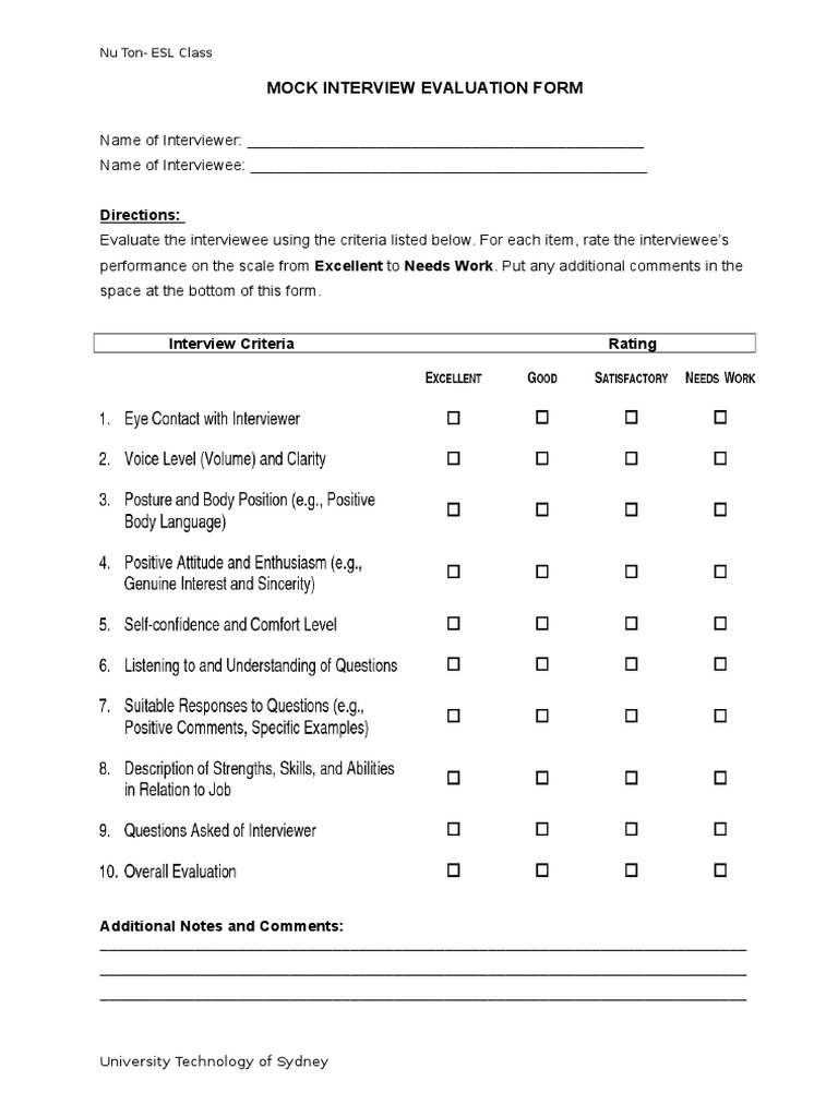 Mock Interview Evaluation Form | PDF | Finance & Money Management