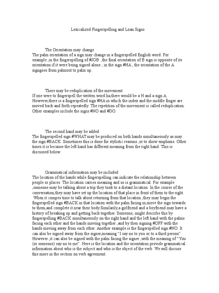 Lexicalized Fingerspelling and Loan Signs American Sign Language