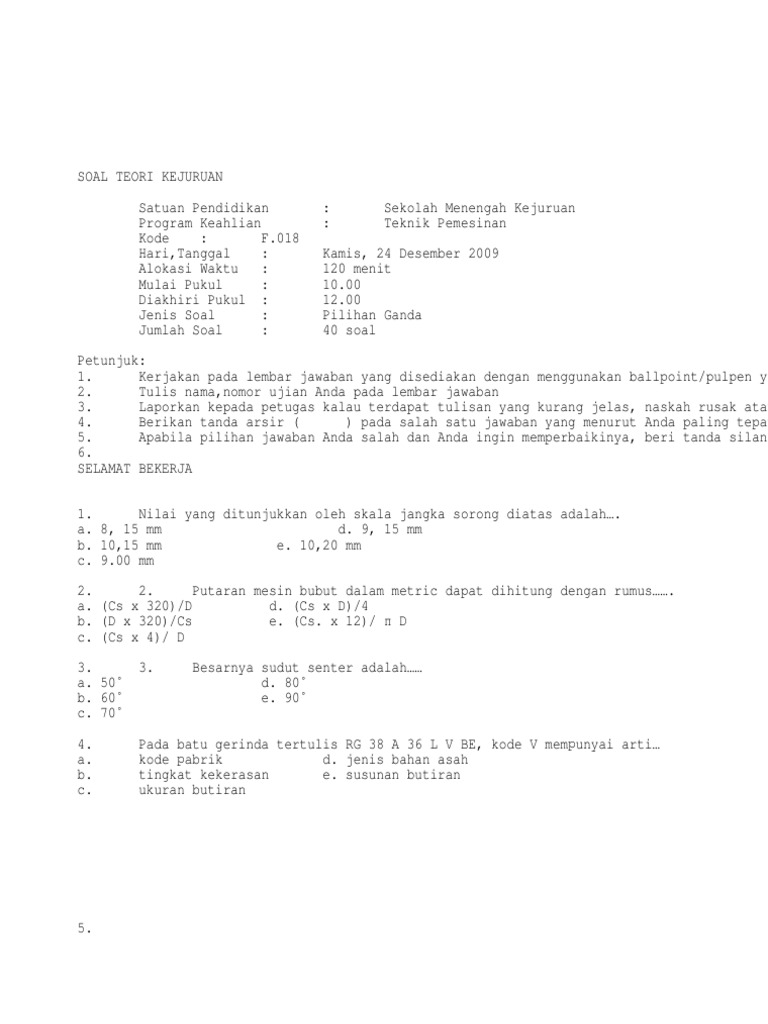 Soal Soal Smk Pemesinan
